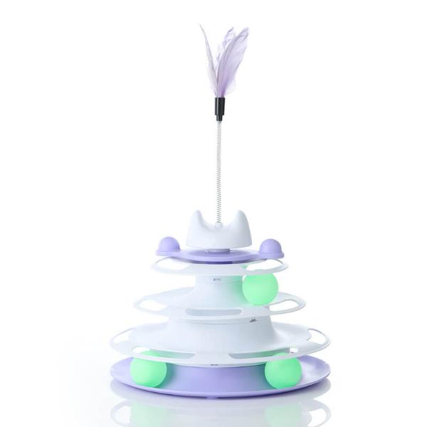 3 TIERS CAT TOY WITH FEATHERS (PURPLE/ WHITE)(80x80x50cm) 