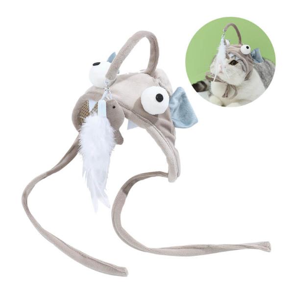 CAT HAT SELF ENTERTAINMENT TOYS - GREY FISH (HAT 9.5cm, NECK 24-30cm) 