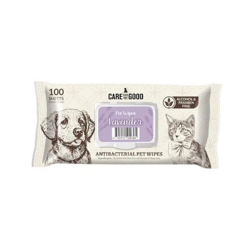 ANTIBACTERIAL PET WIPES - LAVENDER, 100 pieces 