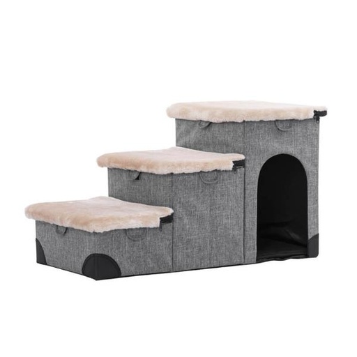 3 IN 1 PET STAIRS WITH HIDEOUT AND STORAGE (GREY) (72x40x43cm) 