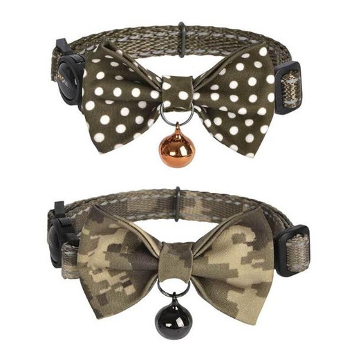 CAT COLLAR WITH BOW 2pcs (CAMOFLAGE & POLKA  DOT) (0.9mmx18-30cm) 