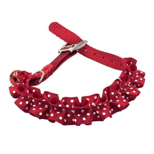 CAT COLLAR - WHITE DOT WAVY (RED) (10mmx20-30cm) 